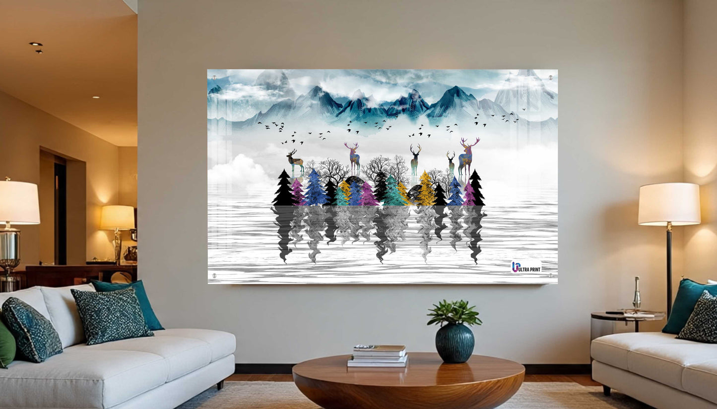 Colorful Deer Forest Reflection Premium Acrylic Wall Art