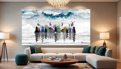 Colorful Deer Forest Reflection Premium Acrylic Wall Art