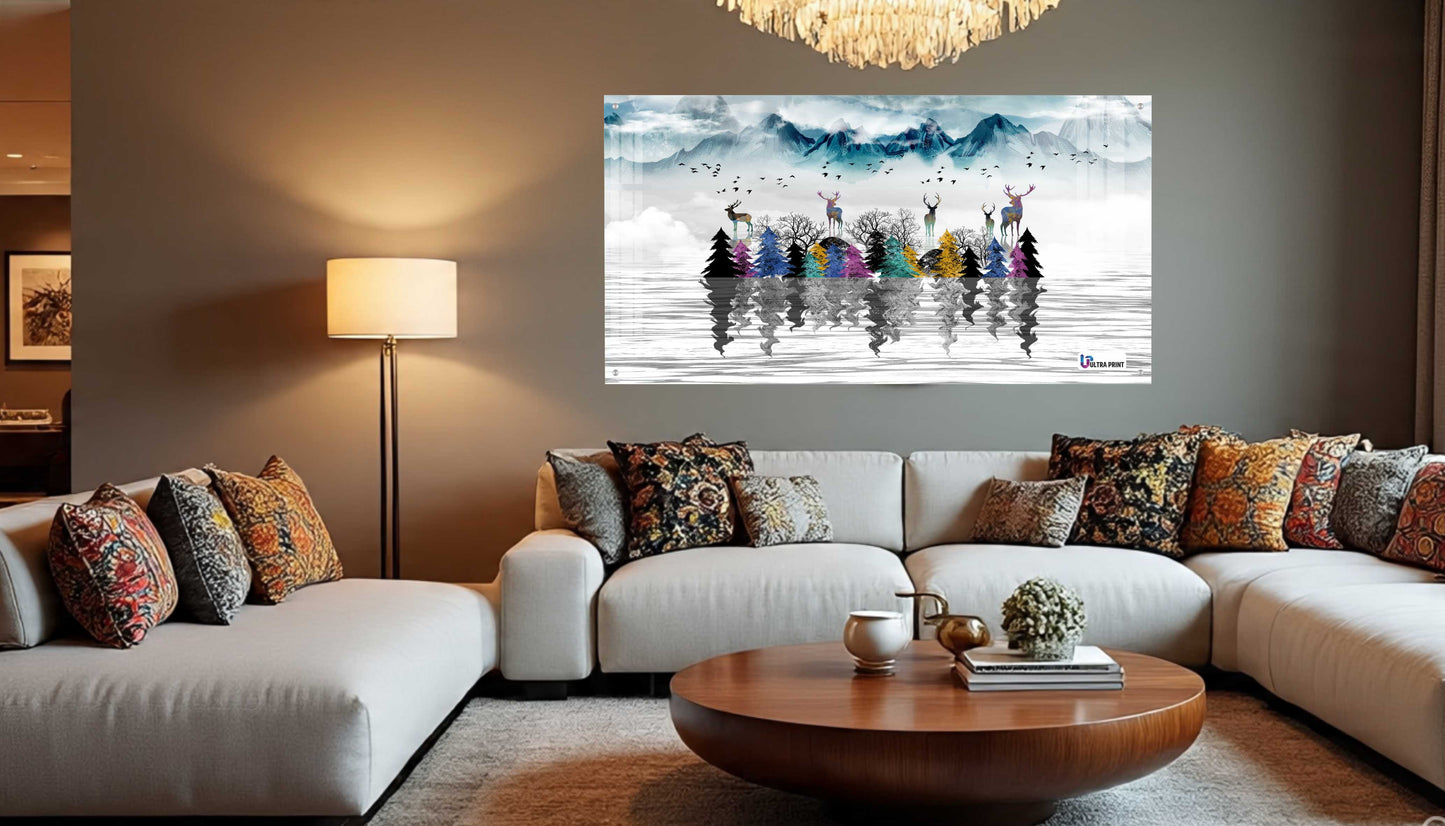 Colorful Deer Forest Reflection Premium Acrylic Wall Art
