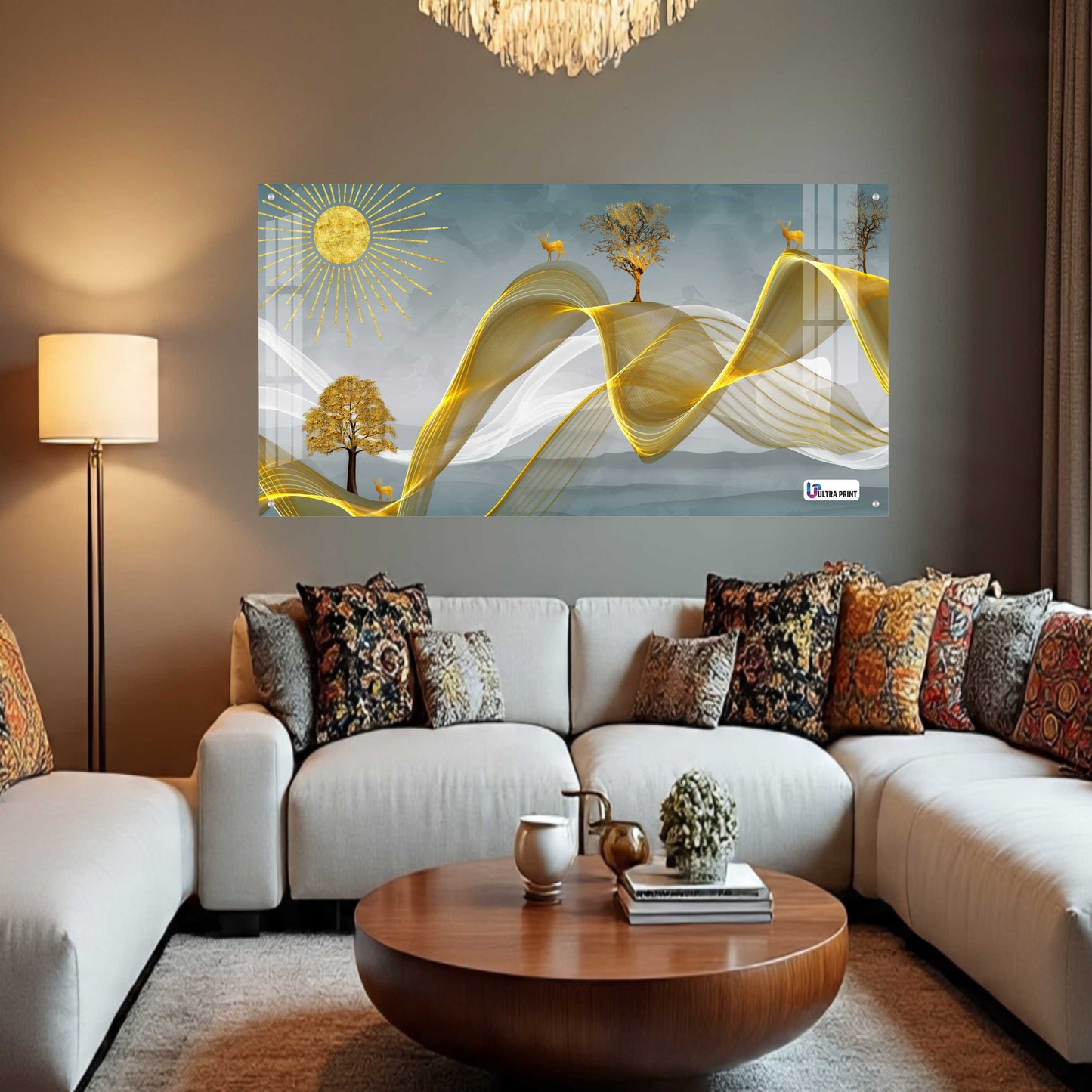 Golden Waves Nature Abstract Premium Acrylic Wall Art