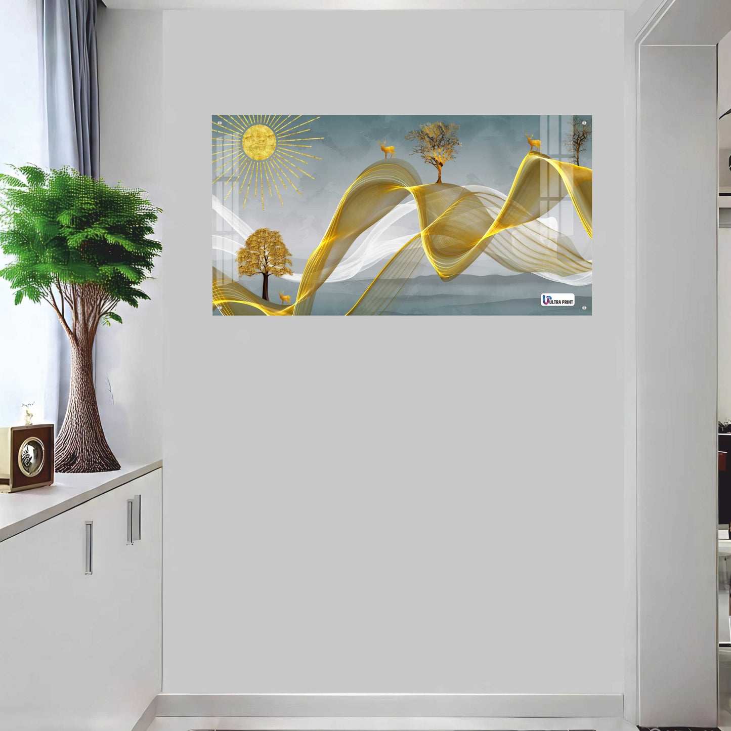 Golden Waves Nature Abstract Premium Acrylic Wall Art