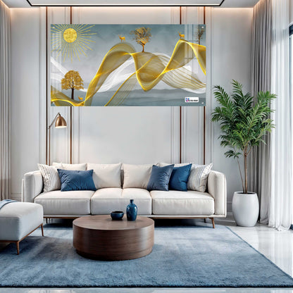 Golden Waves Nature Abstract Premium Acrylic Wall Art