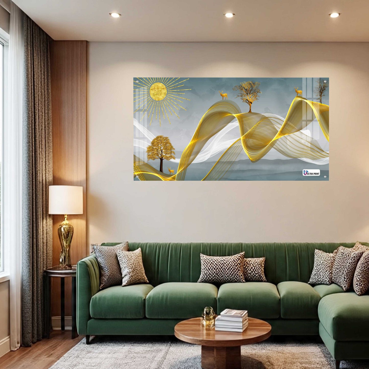 Golden Waves Nature Abstract Premium Acrylic Wall Art