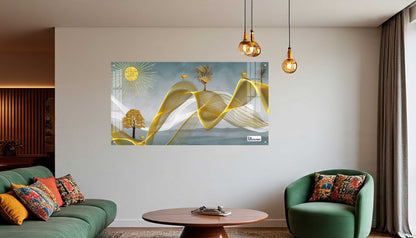 Golden Waves Nature Abstract Premium Acrylic Wall Art