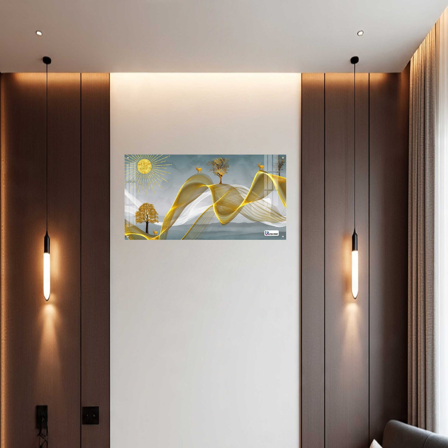 Golden Waves Nature Abstract Premium Acrylic Wall Art