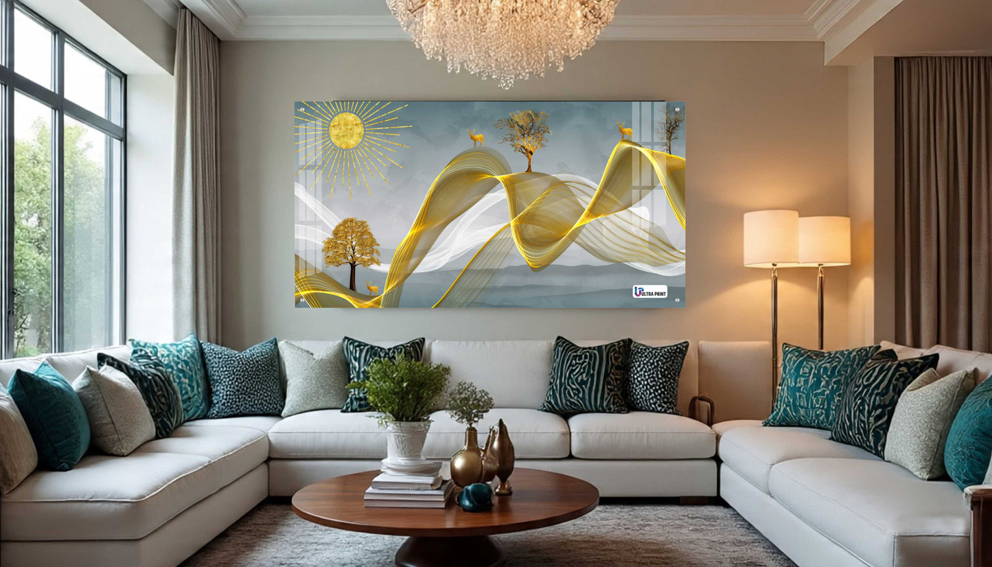 Golden Waves Nature Abstract Premium Acrylic Wall Art