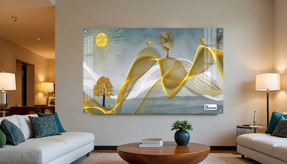 Golden Waves Nature Abstract Premium Acrylic Wall Art