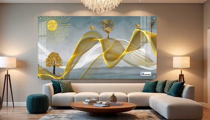 Golden Waves Nature Abstract Premium Acrylic Wall Art