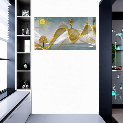 Golden Waves Nature Abstract Premium Acrylic Wall Art