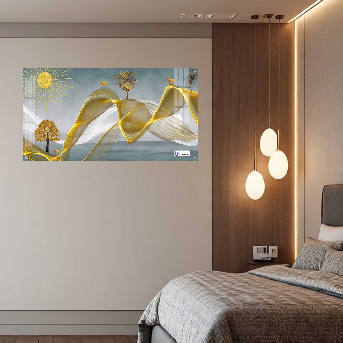Golden Waves Nature Abstract Premium Acrylic Wall Art