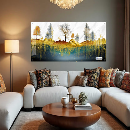 Golden Forest Landscape Luxury Acrylic Wall Art