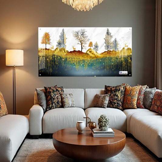 Golden Forest Landscape Luxury Acrylic Wall Art