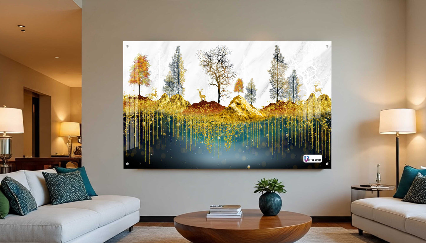 Golden Forest Landscape Luxury Acrylic Wall Art