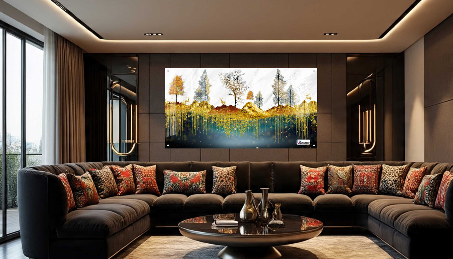 Golden Forest Landscape Luxury Acrylic Wall Art