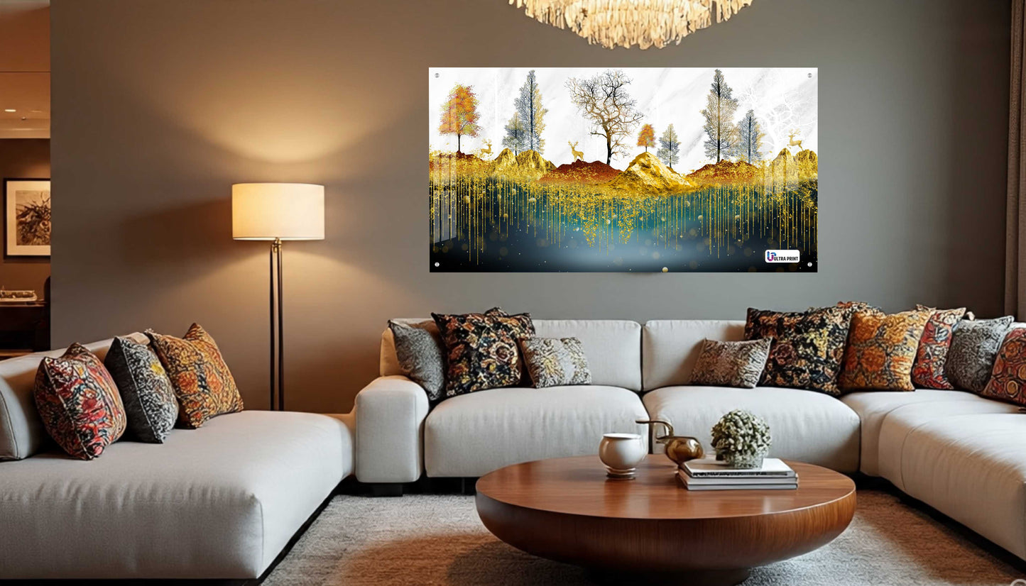 Golden Forest Landscape Luxury Acrylic Wall Art