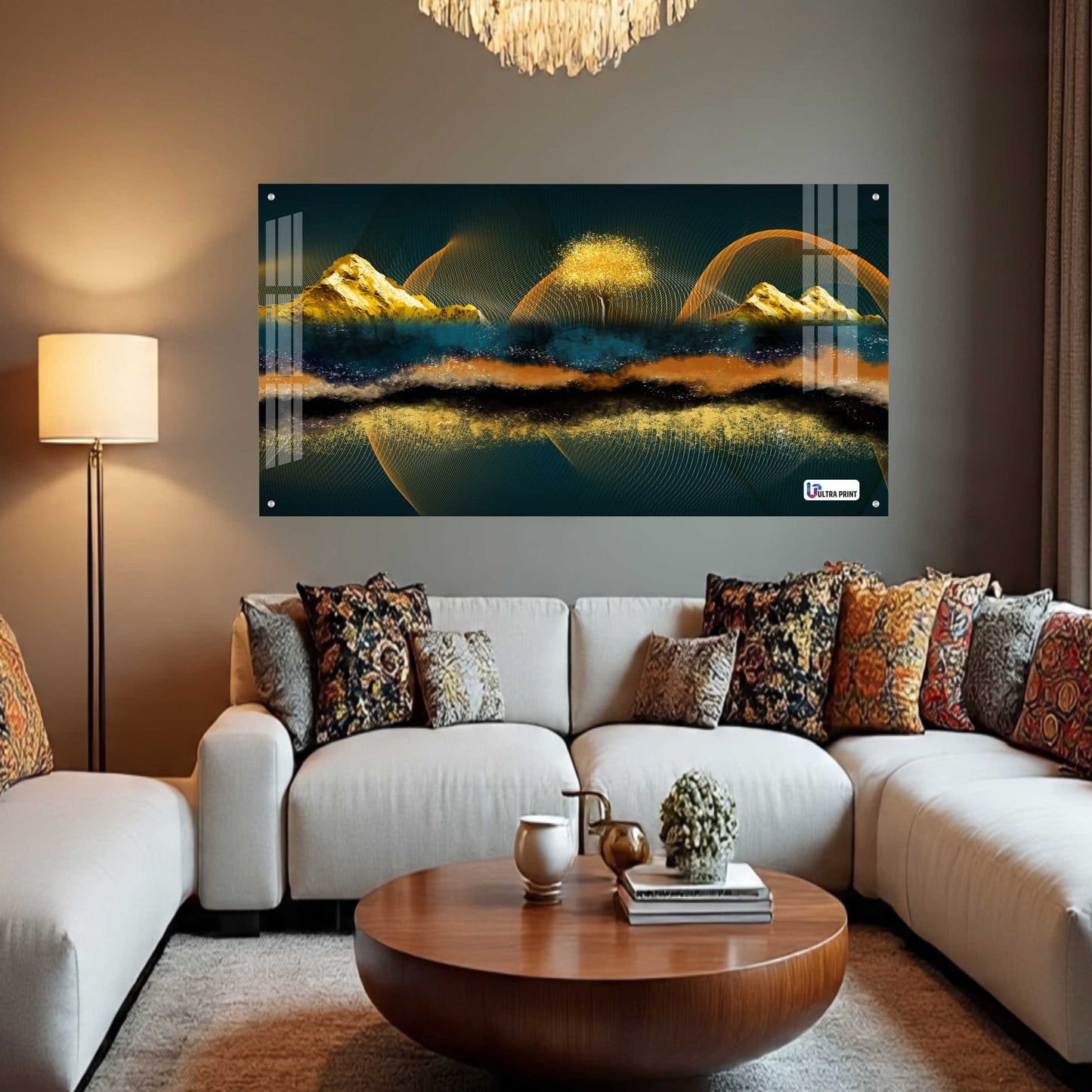 Golden Abstract Mountain Panorama Acrylic Wall Art