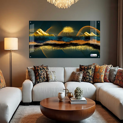 Golden Abstract Mountain Panorama Acrylic Wall Art