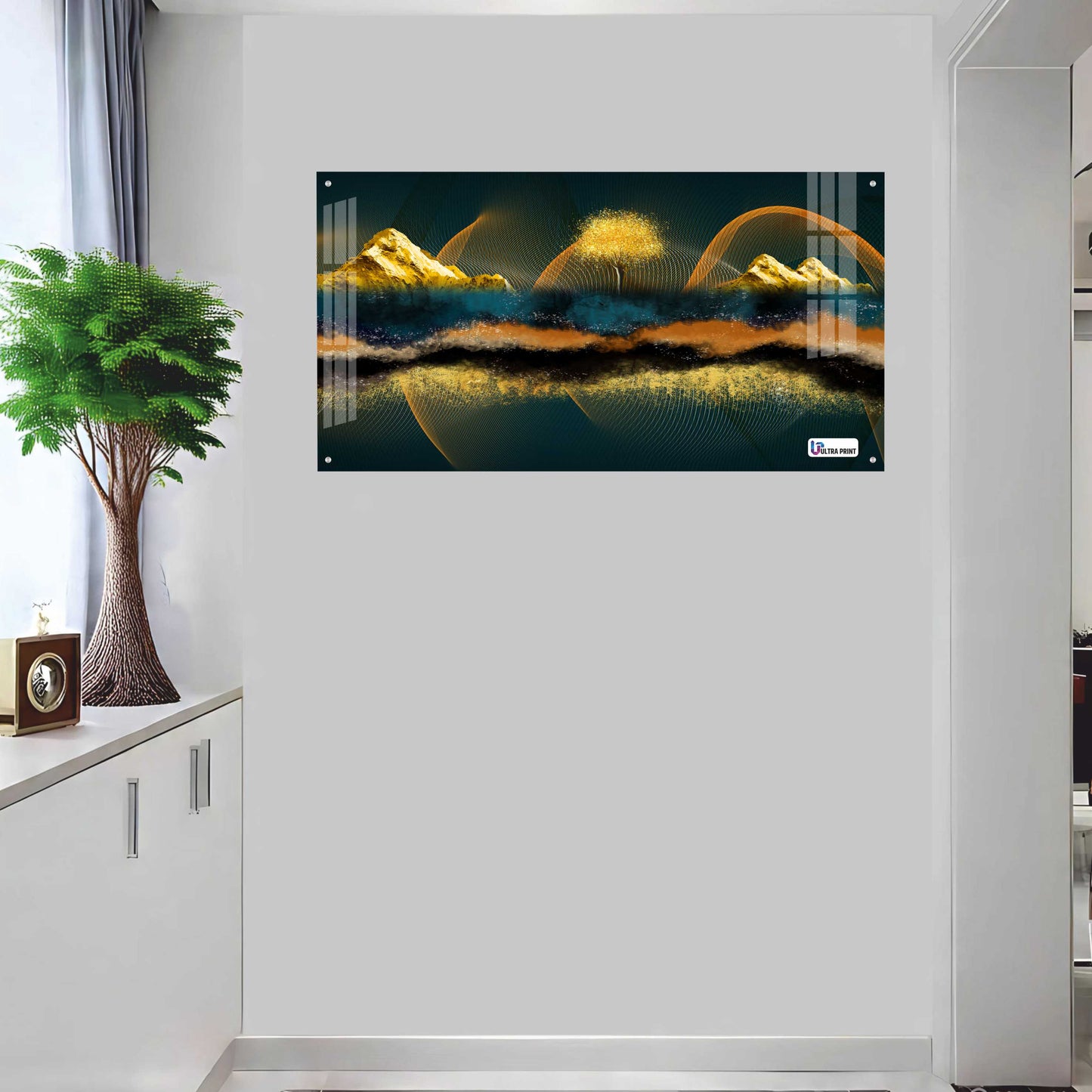 Golden Abstract Mountain Panorama Acrylic Wall Art