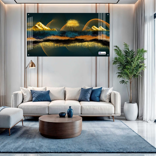 Golden Abstract Mountain Panorama Acrylic Wall Art
