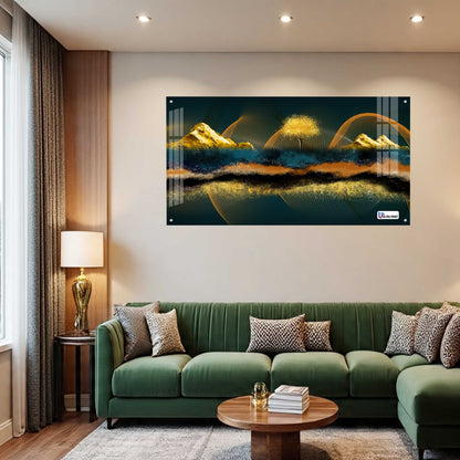 Golden Abstract Mountain Panorama Acrylic Wall Art