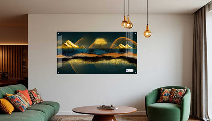 Golden Abstract Mountain Panorama Acrylic Wall Art