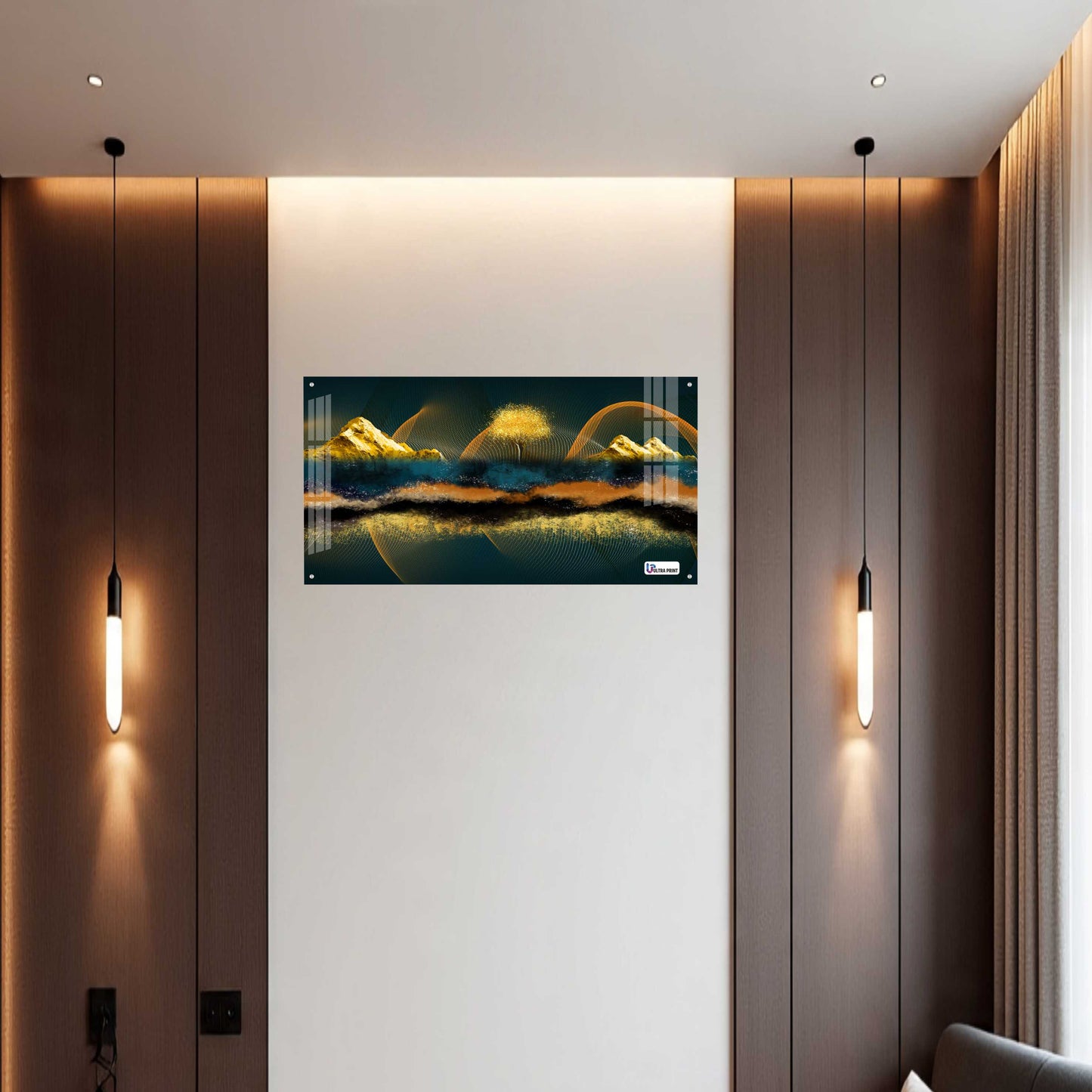 Golden Abstract Mountain Panorama Acrylic Wall Art