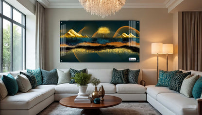 Golden Abstract Mountain Panorama Acrylic Wall Art