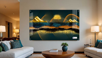 Golden Abstract Mountain Panorama Acrylic Wall Art