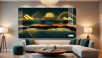 Golden Abstract Mountain Panorama Acrylic Wall Art