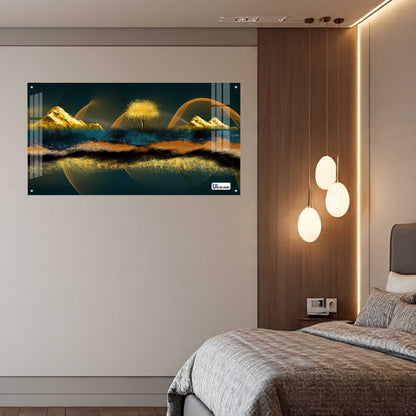 Golden Abstract Mountain Panorama Acrylic Wall Art