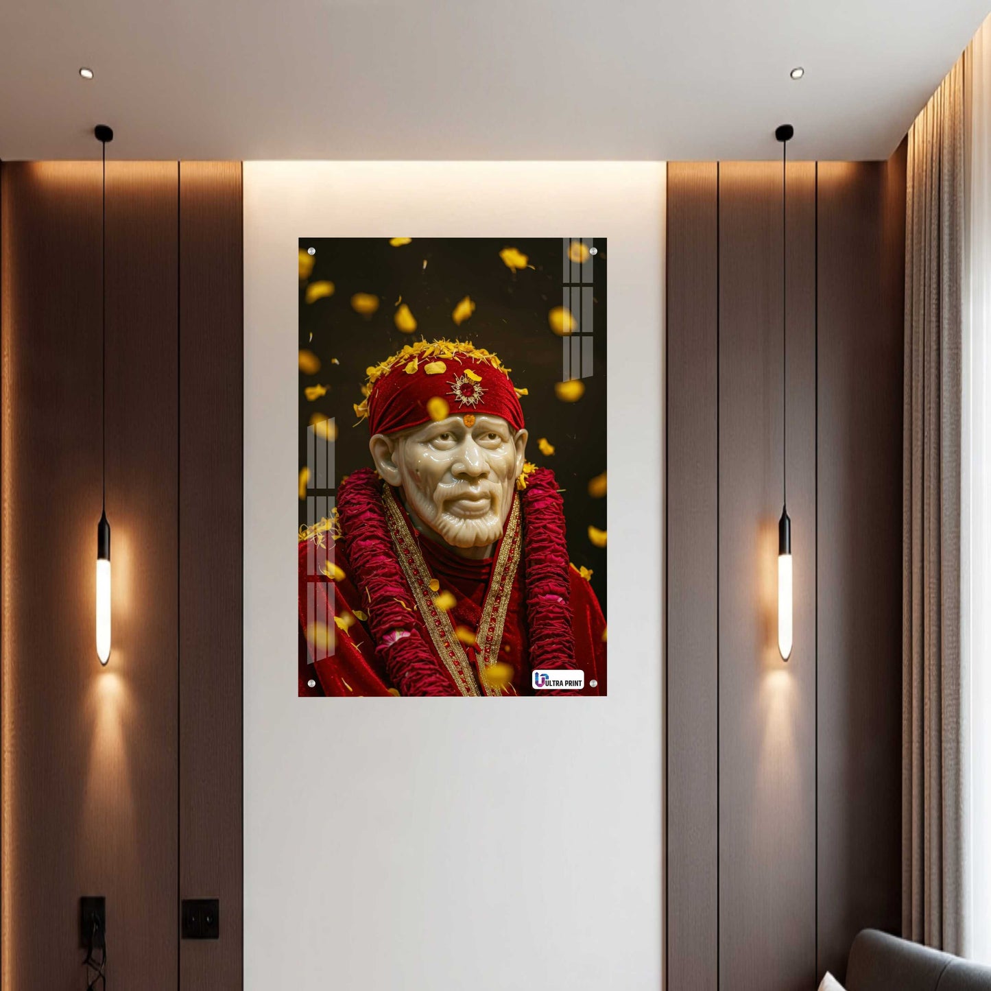 Sai Baba Floral Blessings Premium Acrylic Frame