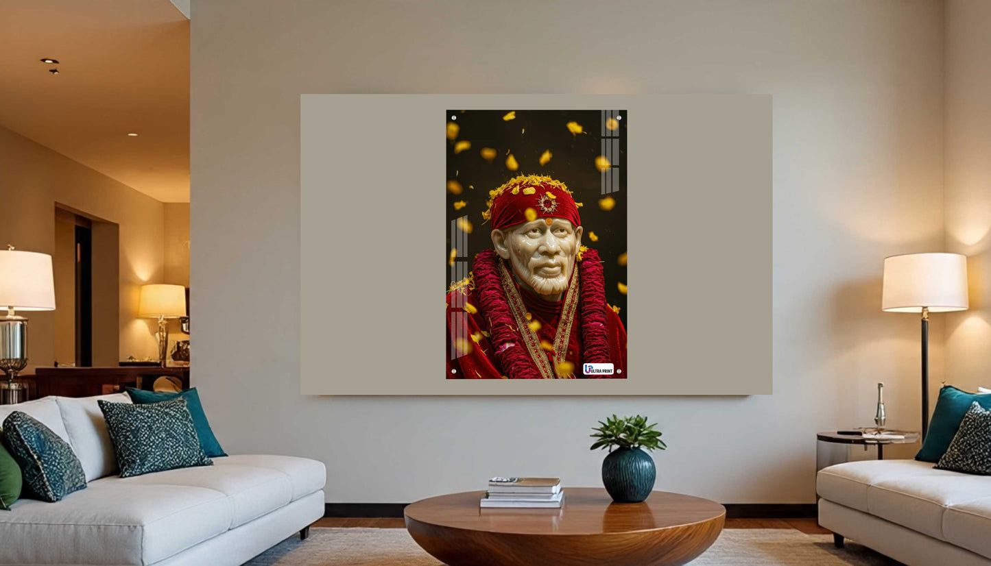 Sai Baba Floral Blessings Premium Acrylic Frame