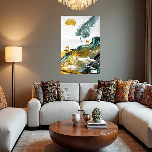 Golden Feather Abstract Luxury Acrylic Wall Decor