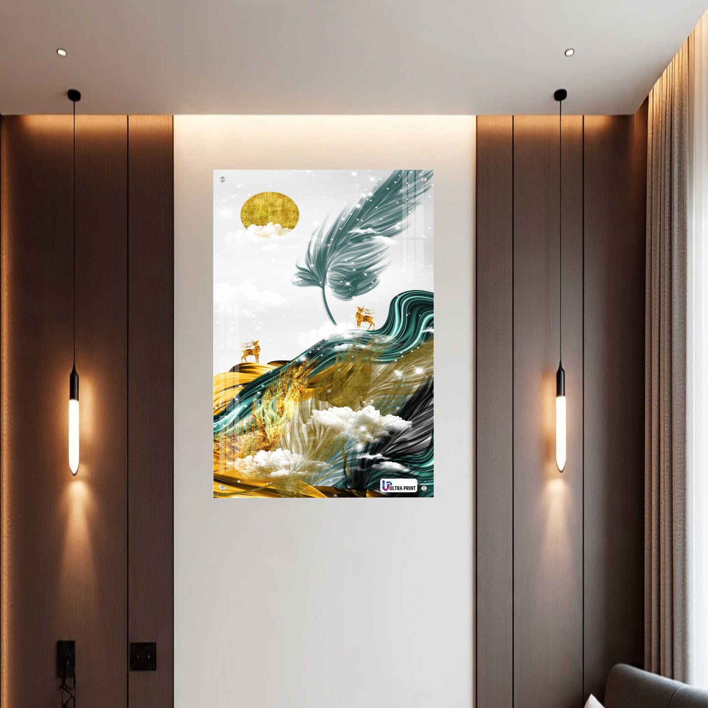 Golden Feather Abstract Luxury Acrylic Wall Decor