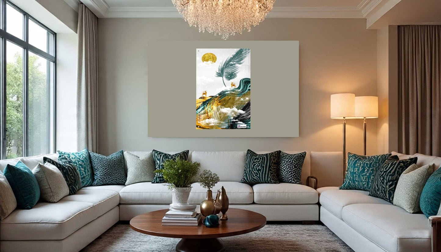 Golden Feather Abstract Luxury Acrylic Wall Decor