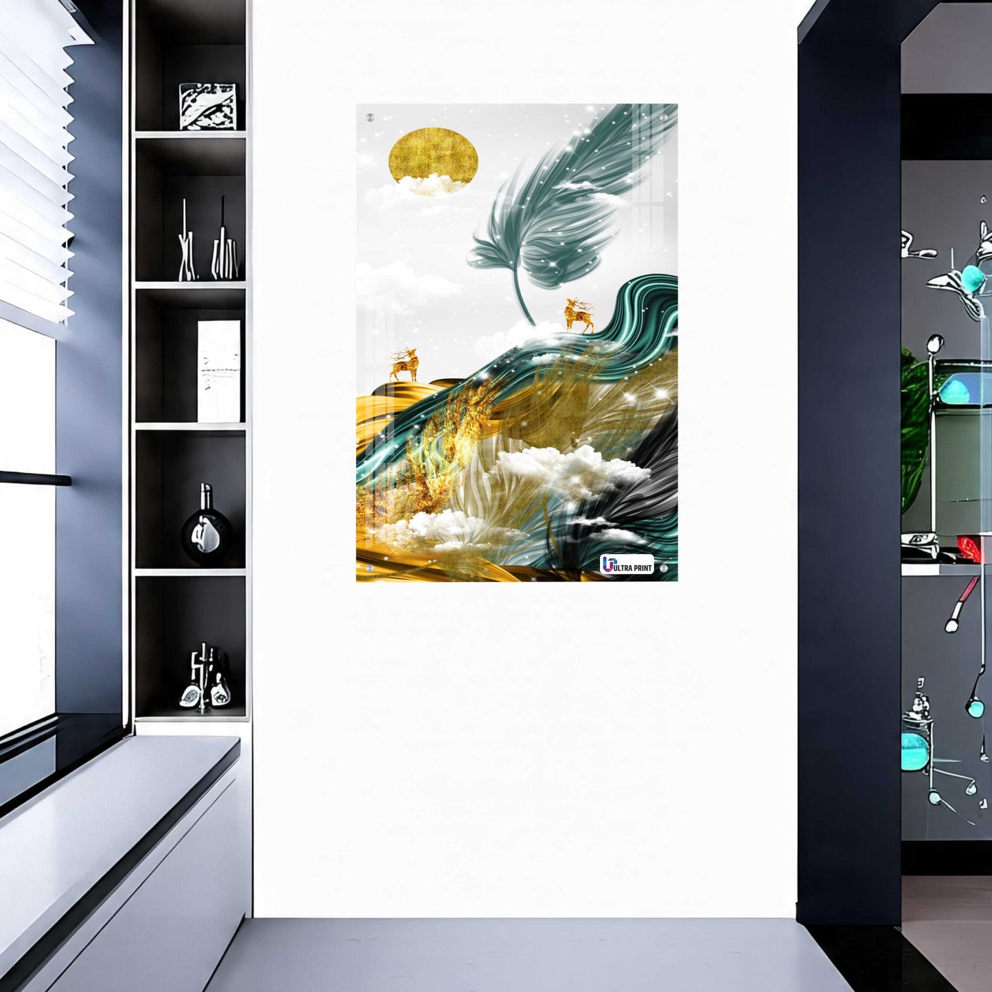 Golden Feather Abstract Luxury Acrylic Wall Decor