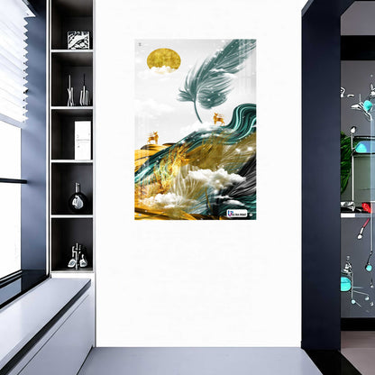Golden Feather Abstract Luxury Acrylic Wall Decor