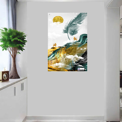 Golden Feather Abstract Luxury Acrylic Wall Decor