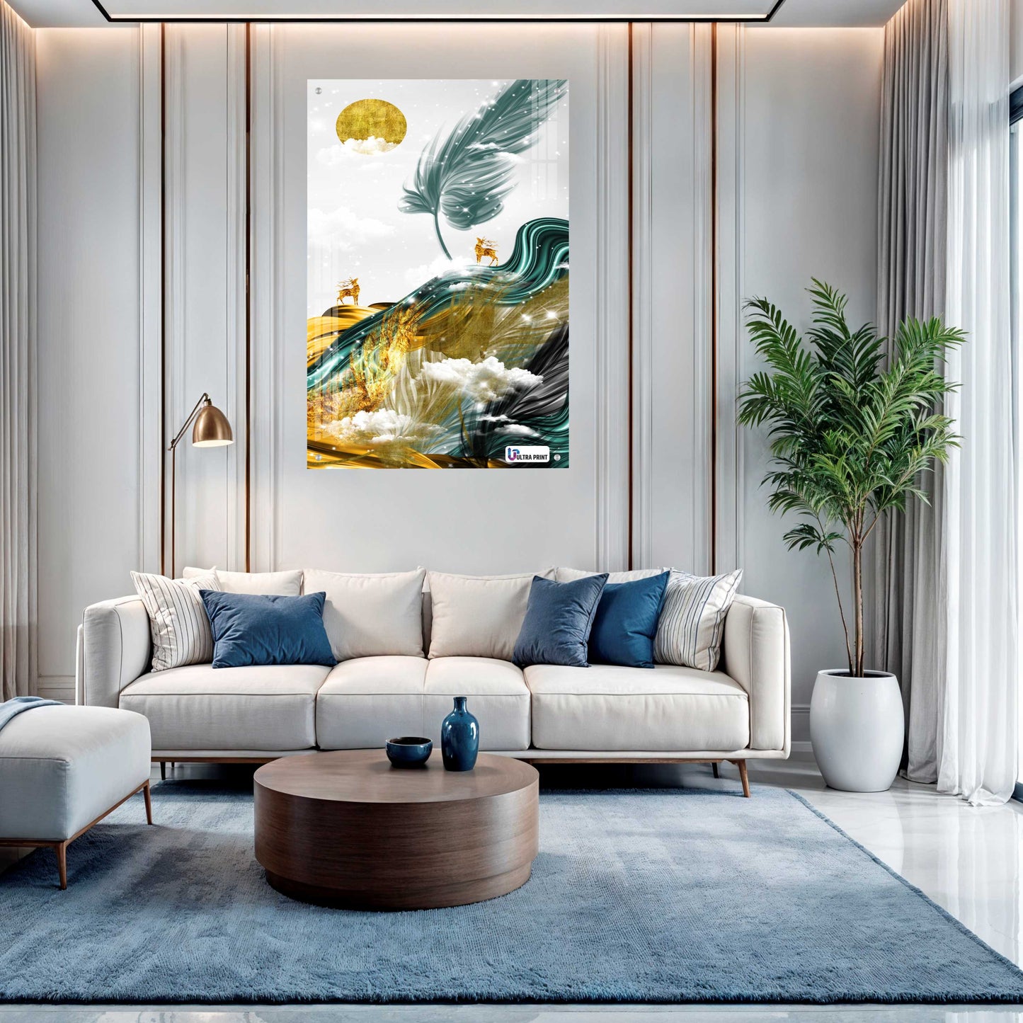 Golden Feather Abstract Luxury Acrylic Wall Decor