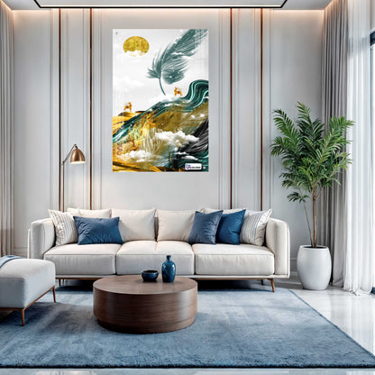 Golden Feather Abstract Luxury Acrylic Wall Decor