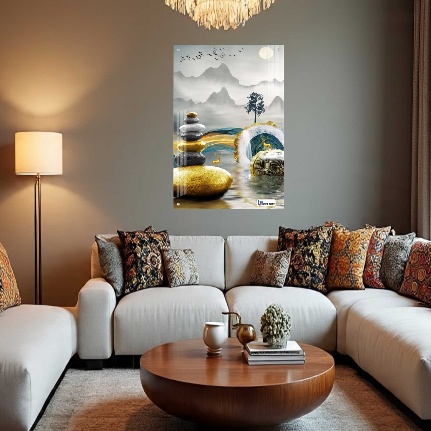 Zen Balance Golden Deer Premium Acrylic Wall Art