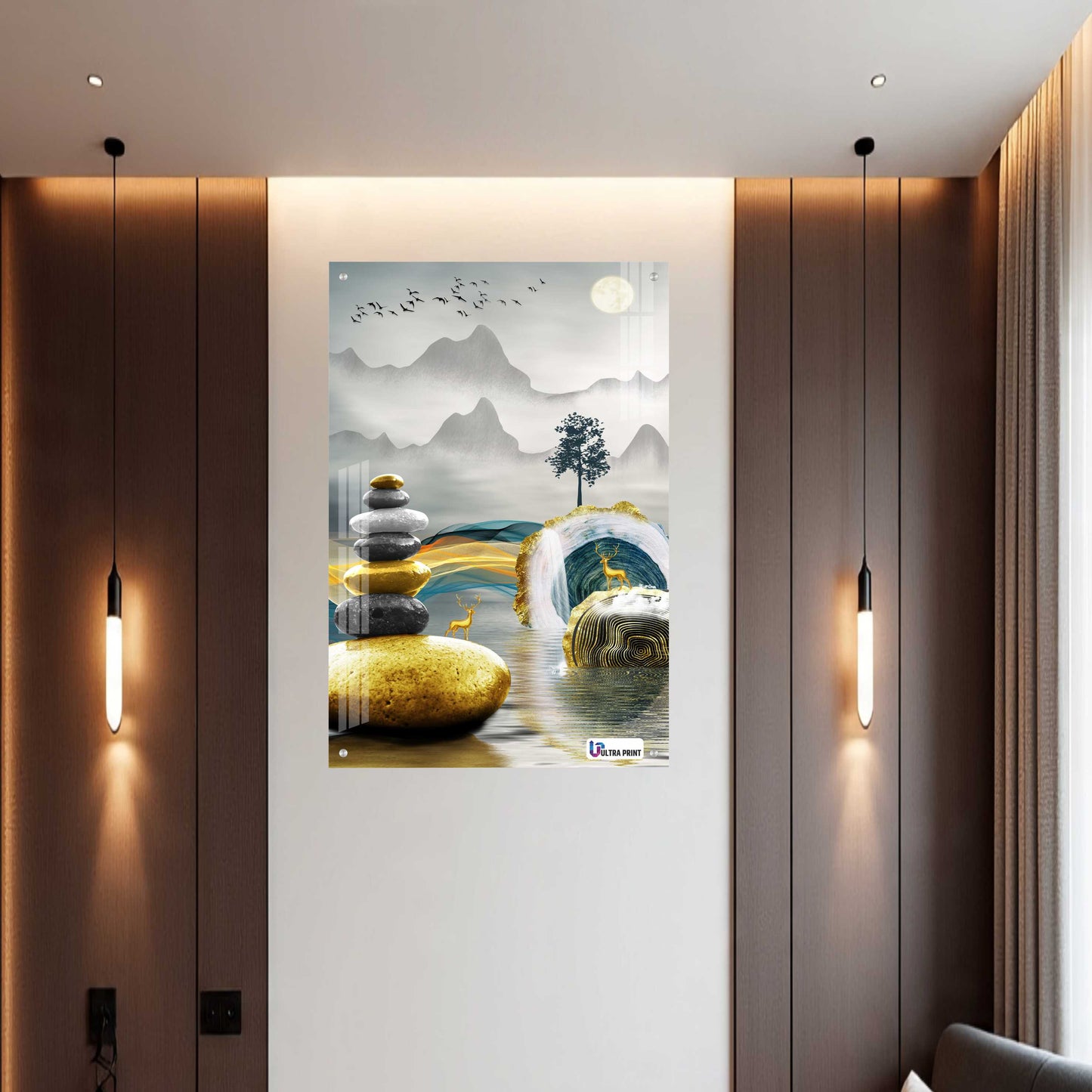Zen Balance Golden Deer Premium Acrylic Wall Art