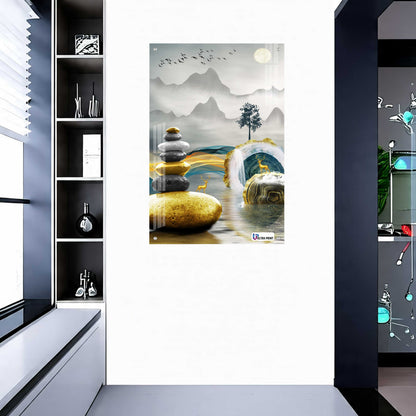 Zen Balance Golden Deer Premium Acrylic Wall Art