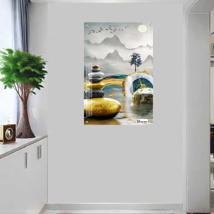 Zen Balance Golden Deer Premium Acrylic Wall Art