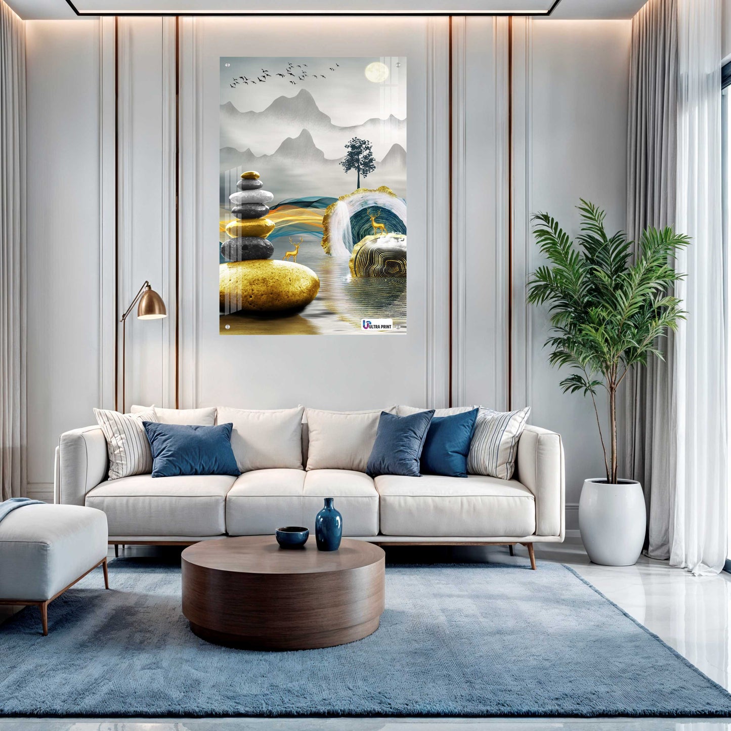 Zen Balance Golden Deer Premium Acrylic Wall Art