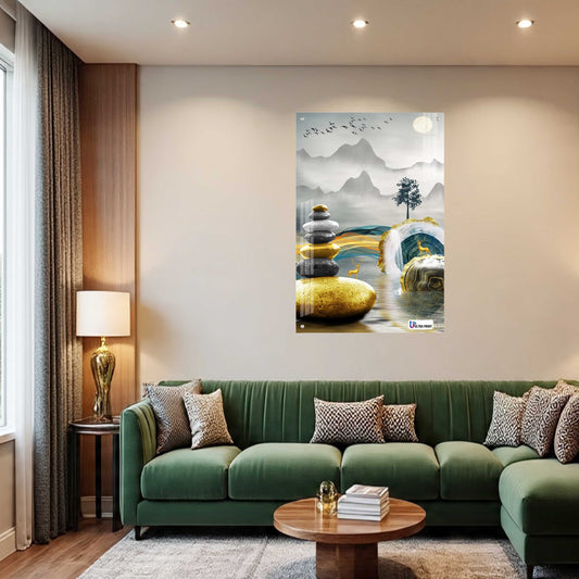 Zen Balance Golden Deer Premium Acrylic Wall Art