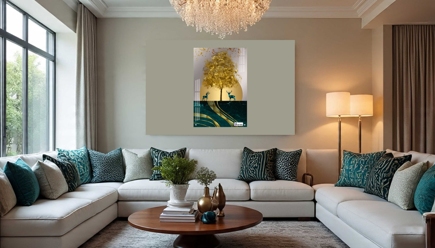 Luxury Golden Deer Abstract Premium Acrylic Wall Art