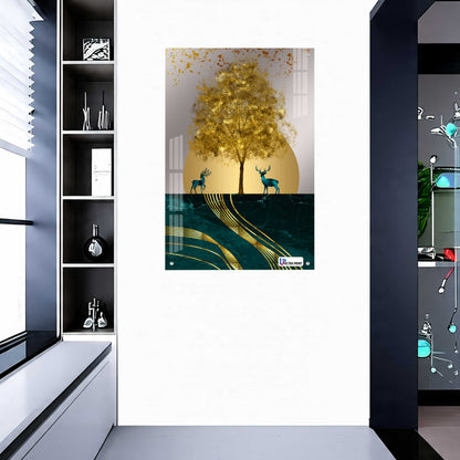 Luxury Golden Deer Abstract Premium Acrylic Wall Art