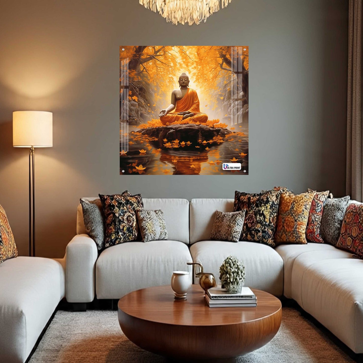 Golden Serenity Buddha Meditation Square Acrylic Wall Art