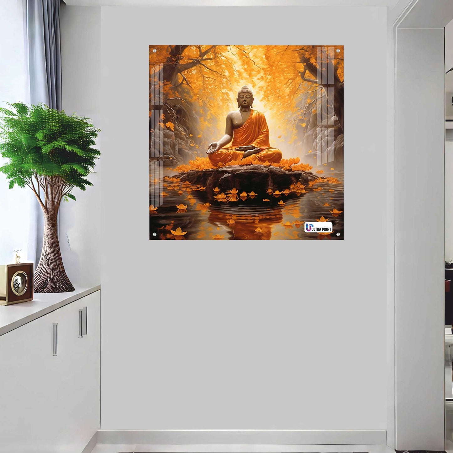 Golden Serenity Buddha Meditation Square Acrylic Wall Art